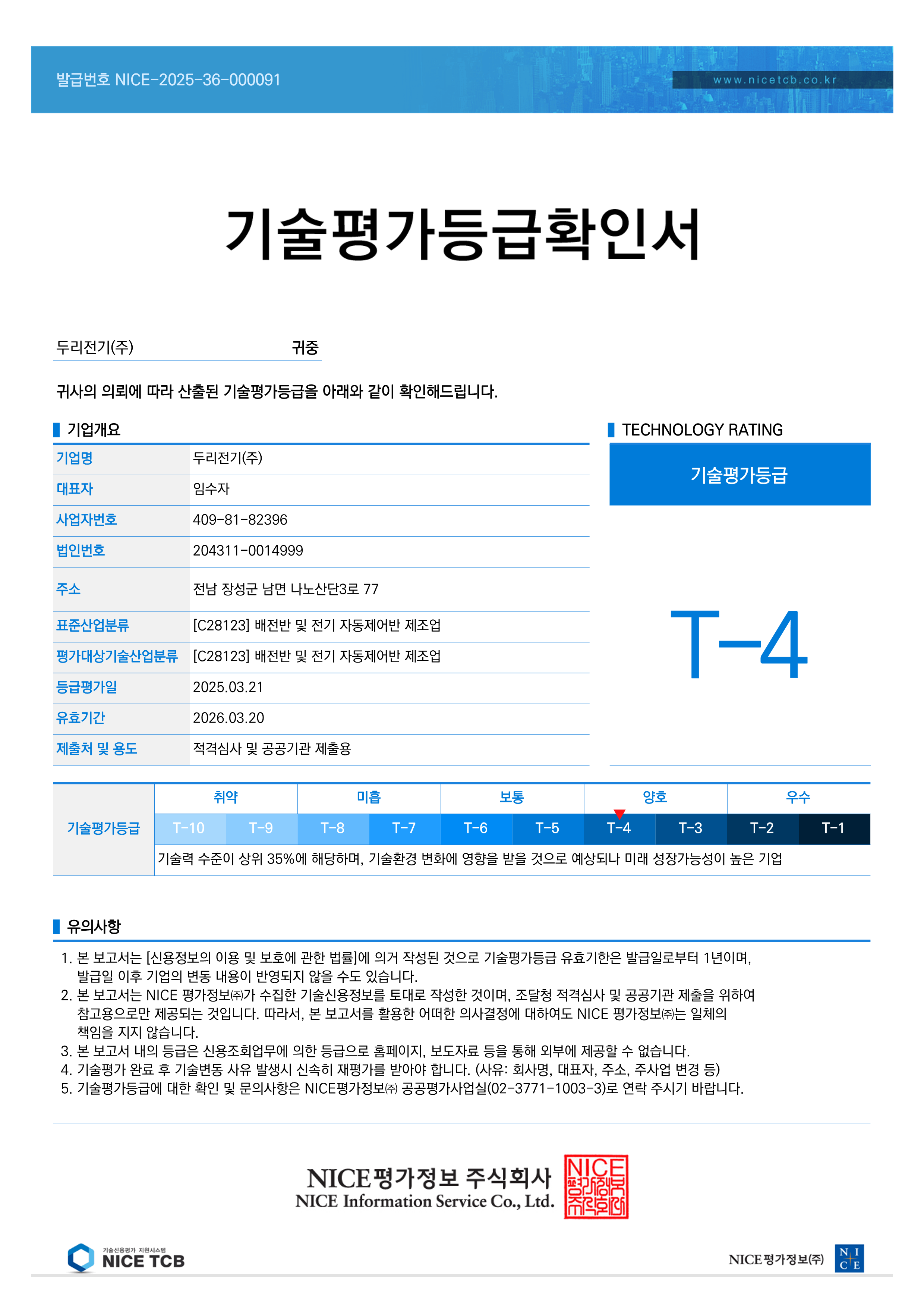 기술평가등급확인서